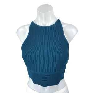 Aritzia Babaton Blue Ribbed Knit Sleeveless Cami Camisole Sweater Tank Crop Top